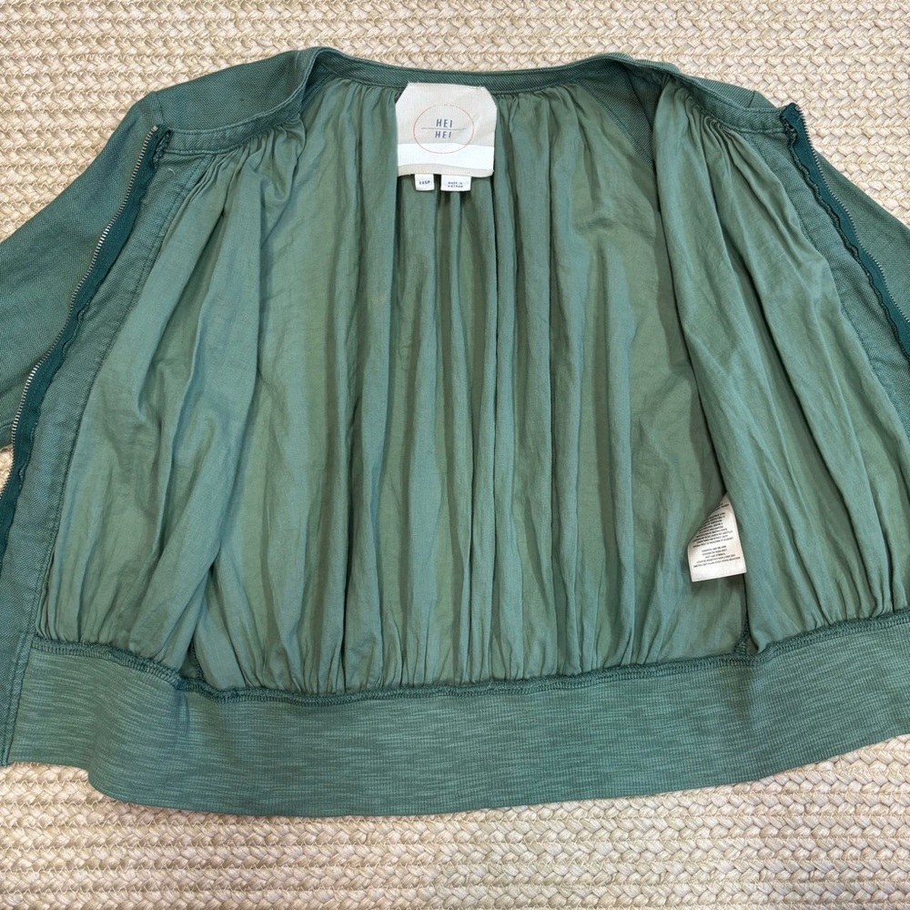 Anthropologie Hei Hei Green Lightweight Full Zip Bomber Jacket XXSP Petite - Picture 4 of 13